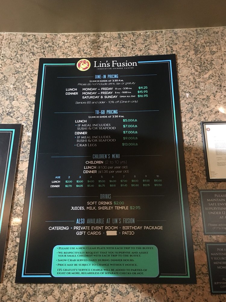 Lins menu on sale